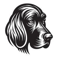 A Sad Irish Setter Dog Face illustration in black and white vector