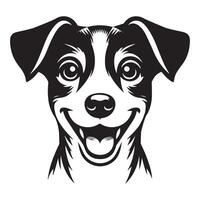 un contento Jack Russell terrier perro cara ilustración en negro y blanco vector