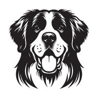 A Happy Saint Bernard Dog Face illustration in black and white vector