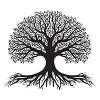 Tree of Life with a labyrinth pattern illustration in black and white vector