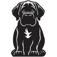 A Mastiff with big eyes sitting on the floor illustration in black and white vector
