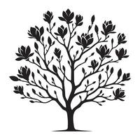 A magnolia tree illustration in black and white vector