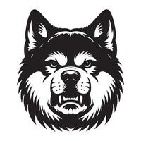 An Angry Akita Dog Face illustration in black and white vector