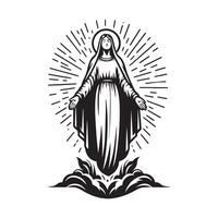 santo Virgen María reina de cielo ilustración en negro y blanco vector