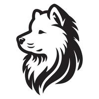 A Thoughtful Samoyed Dog Face illustration in black and white vector