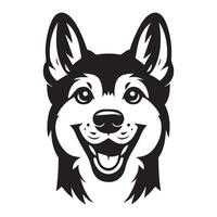 A Happy Norwegian Elkhound Dog Face illustration in black and white vector