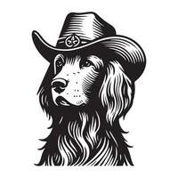 Clásico vaquero sombrero irlandesa setter ilustración en negro y blanco vector