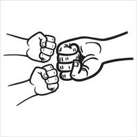 Father and son hand illustration in black and white vector