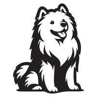 Smiling Samoyed Dog illustration in black and white vector