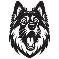 A Surprised Norwegian Elkhound Dog Face illustration in black and white vector