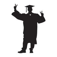 A happy Graduate Flashing peace sign silhouette vector