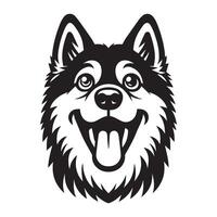 A Excited Norwegian Elkhound Dog Face illustration in black and white vector