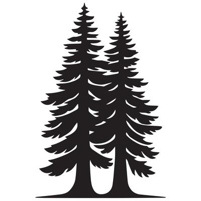A pair of redwood trees illustration in black and white