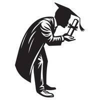 un graduado besos diploma ilustración en negro y blanco vector