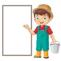 Cartoon little farmer with milk bucket vector