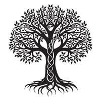 Tree of Life with Celtic knot patterns illustration in black and white vector