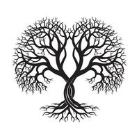 Tree of Life with branches forming a heart shape illustration in black and white vector