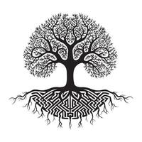 Tree of Life with a labyrinth pattern illustration in black and white vector