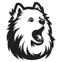 A Surprised Samoyed Dog Face illustration in black and white vector