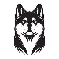 A Confident Akita Dog Face illustration in black and white vector