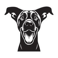 un emocionado rodesiano ridgeback perro cara ilustración en negro y blanco vector