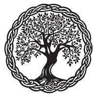 Tree of Life with Celtic knot patterns illustration in black and white vector