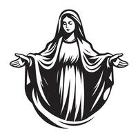 Mary with Outstretched Arms illustration in black and white vector