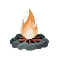 Burning bonfire with wood and stones illustration. Isolated on white background vector