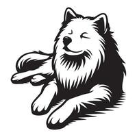 Relaxed Samoyed Dog illustration in black and white vector