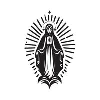 Holy Virgin Mary illustration in black and white vector