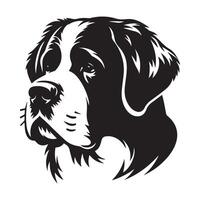 A Pensive Saint Bernard Dog Face illustration in black and white vector