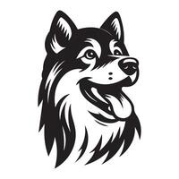 A Playful Norwegian Elkhound Dog Face illustration in black and white vector