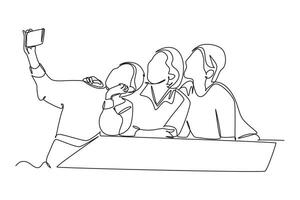 Gathering Family Concept. Single line draw design graphic illustration. vector