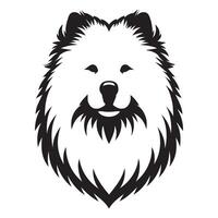 A Dignified Samoyed Dog Face illustration in black and white vector