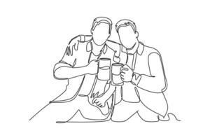 Gathering Family Concept. Single line draw design graphic illustration. vector