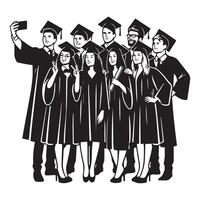 graduado grupo selfie ilustración en negro y blanco vector