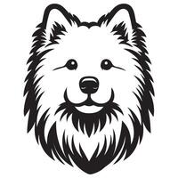 A Curious Samoyed Dog Face illustration in black and white vector