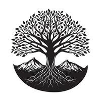 Tree of Life with a mountain range in the background illustration vector