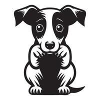 A Fearful Jack Russell Terrier Dog Face illustration in black and white vector