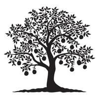 A pear tree plant illustration in black and white vector