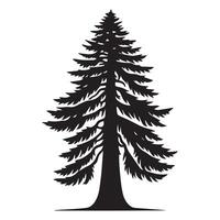 A redwood tree with branches illustration in black and white vector