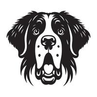 A Surprised Saint Bernard Dog Face illustration in black and white vector