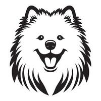 A Happy Samoyed Dog Face illustration in black and white vector