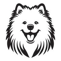 un contento Samoyedo perro cara ilustración en negro y blanco vector