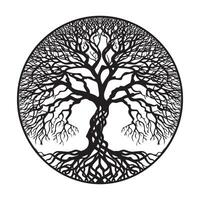 Tree of Life with an intricate lattice of branches illustration in black and white vector