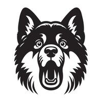 A Surprised Akita Dog Face illustration in black and white vector
