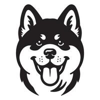 A Playful Akita Dog Face illustration in black and white vector