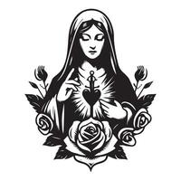 Mary Roses and a sword illustration in black and white vector