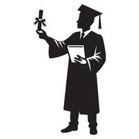 a Graduate Pointing at diploma illustration in black and white vector