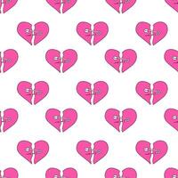 Seamless Pattern with pink hearts in emo style. Y2k. Broken heart with pin. flat illustration. vector